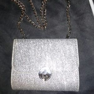 Silver glitter small night out crossbody purse